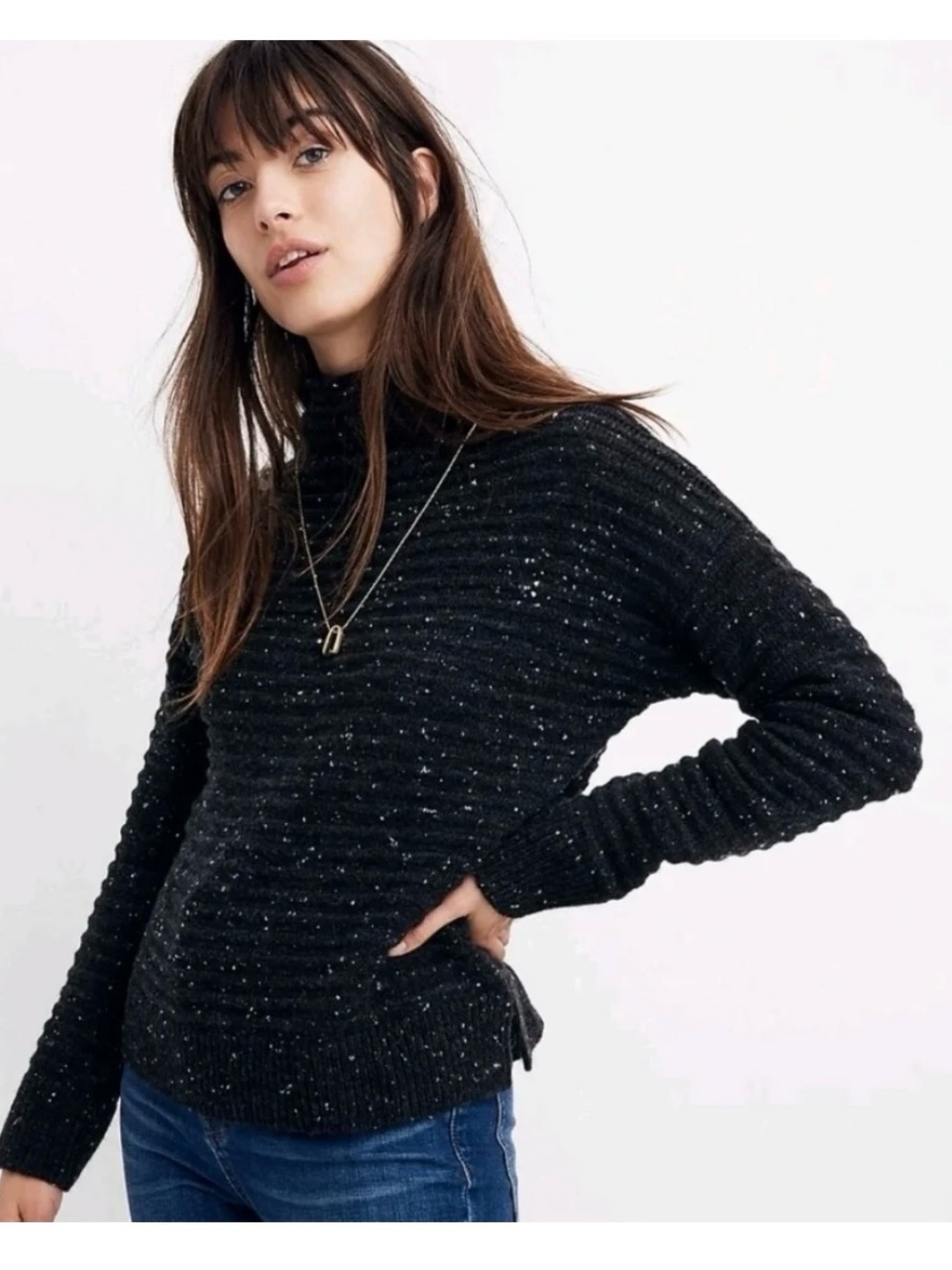 Madewell Belmont Donegal Textured Mockneck Wool Blend Sweater Speckled Women XS